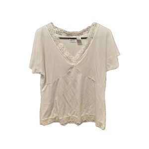 Vintage‎ White Lace Y2k Babydoll Short Sleeve Top Size Large Feminine Romantic